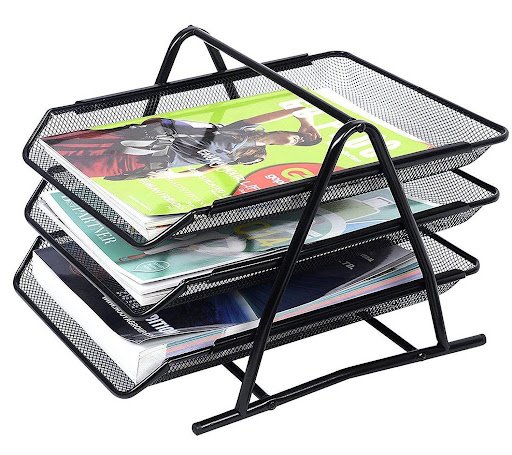 Merayo Metal Mesh 3 Tile Desk Organizer File Tray